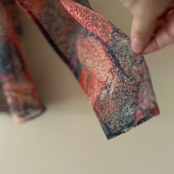 New Eloquii Colorful Lace Long Sleeve Blouse Size 24 Sheer Mandarin Collar NWT - Picture 6 of 10